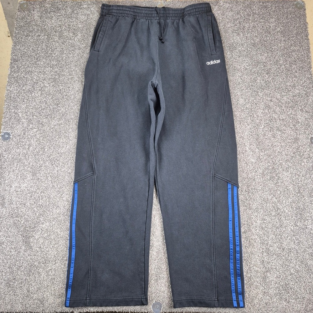 Adidas Sweatpants Mens 2XL Black 3 Stripe Snap Button Wide Leg Y2K Vintage